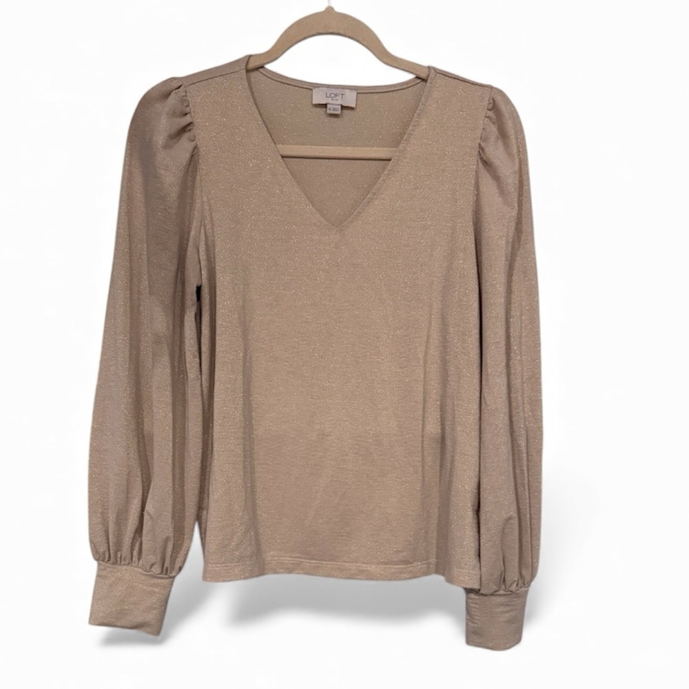 Loft Gold V-Neck Puff Sleeve Blouse​​